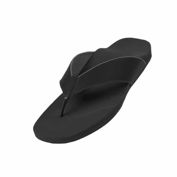 Schwarze Sommersandalen mit Zehensteg im Stile eines Flipflops.